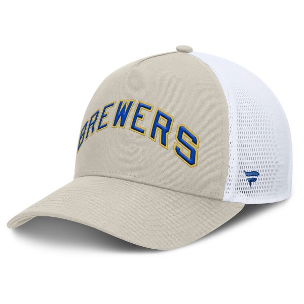 Milwaukee Brewers Pro Shop – mens milwaukee brewers fanatics khaki heritage light khaki a-frame adjustable hat Team Clothing and Headwear