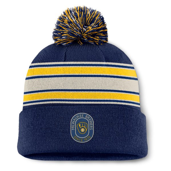 Milwaukee Brewers Pro Shop – mens milwaukee brewers fanatics navy fundamental patch cuffed knit hat with pom Team Clothing and Headwear