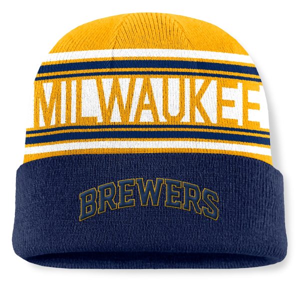 Milwaukee Brewers Pro Shop – mens milwaukee brewers fanatics navy fundamental team stripe cuffed knit hat Team Clothing and Headwear