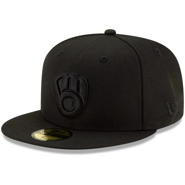 Milwaukee Brewers Pro Shop – mens milwaukee brewers new era black black on black 59fifty fitted hat Team Clothing and Headwear