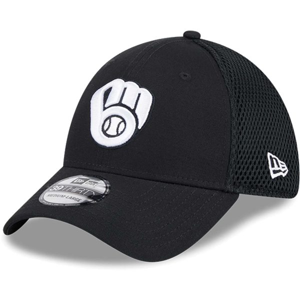 Milwaukee Brewers Pro Shop – mens milwaukee brewers new era blackwhite neo 39thirty flex hat Team Clothing and Headwear