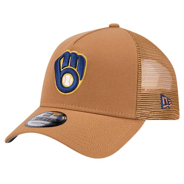Milwaukee Brewers Pro Shop – mens milwaukee brewers new era brown a-frame trucker 9forty adjustable hat Team Clothing and Headwear