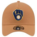 Milwaukee Brewers Pro Shop – mens milwaukee brewers new era brown a-frame trucker 9forty adjustable hat Team Clothing and Headwear