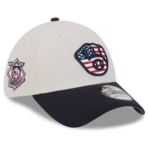 Milwaukee Brewers Pro Shop – mens milwaukee brewers new era khakiblack 2024 fourth of july 39thirty flex hat Team Clothing and Headwear