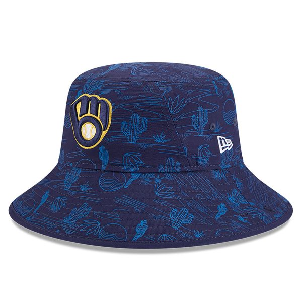 Milwaukee Brewers Pro Shop – mens milwaukee brewers new era navy 2025 spring training all over print bucket hat Team Clothing and Headwear