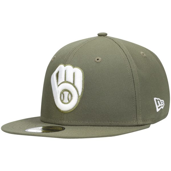 Milwaukee Brewers Pro Shop – mens milwaukee brewers new era olive white logo 59fifty fitted hat Team Clothing and Headwear