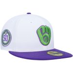 Milwaukee Brewers Pro Shop – mens milwaukee brewers new era white 50th anniversary side patch 59fifty fitted hat Team Clothing and Headwear
