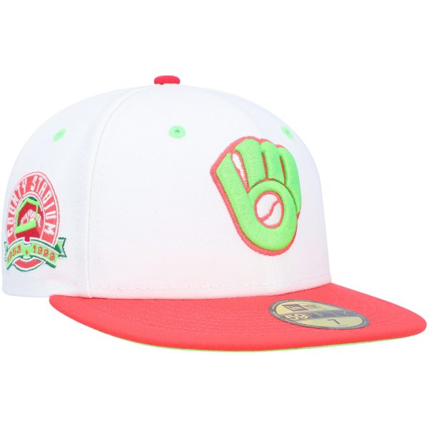 Milwaukee Brewers Pro Shop – mens milwaukee brewers new era whitecoral county stadium strawberry lolli 59fifty fitted hat Team Clothing and Headwear