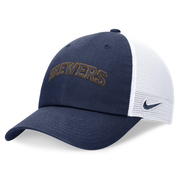 Milwaukee Brewers Pro Shop – mens milwaukee brewers nike navy wordmark adjustable trucker hat Team Clothing and Headwear