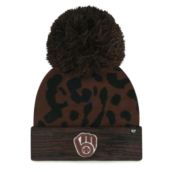 Milwaukee Brewers Pro Shop – womens milwaukee brewers 47 brown rosette cuffed knit hat with pom Team Clothing and Headwear